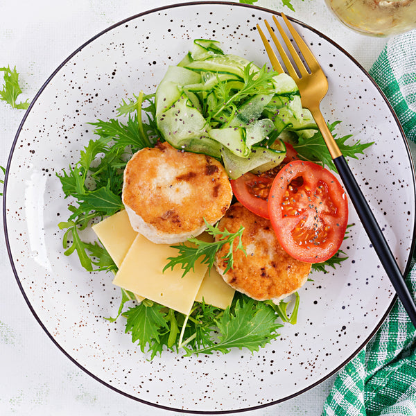 Quick frozen un-aged free range Chicken and Tarragon Burger (Grain free, no rusk, 97% Chicken)