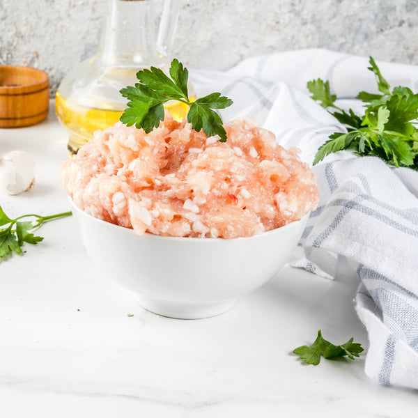 Minced quick frozen un-aged free range chicken