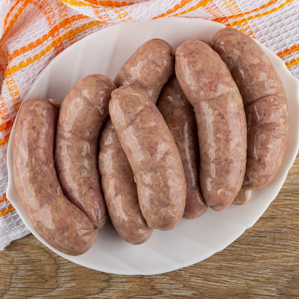 Free Range Chicken sausages with tarragon & thyme (quick frozen, unaged, grain free, 97% Chicken)