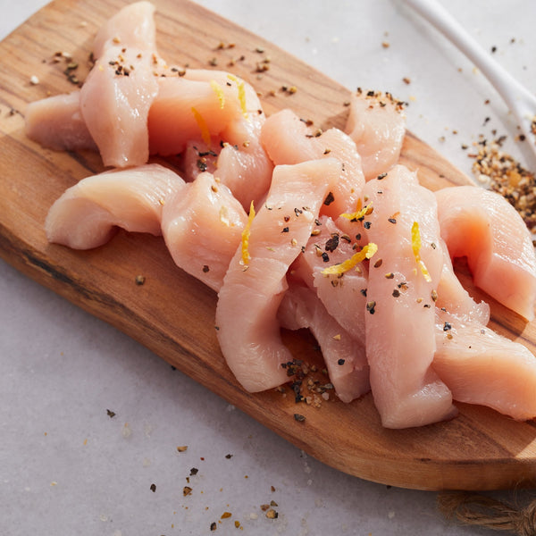 Free Range Chicken Breast Stir Fry Strips (quick frozen, un-aged)